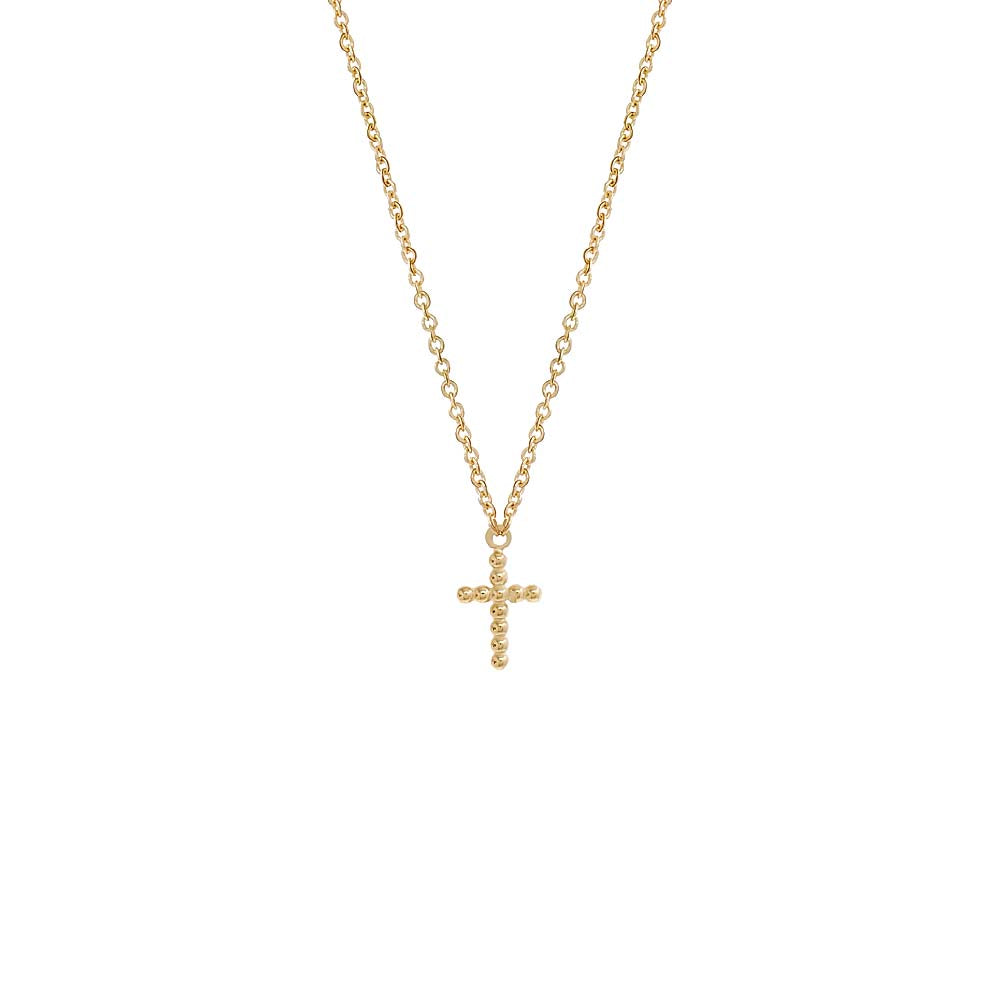 Beaded Cross Necklace 14K