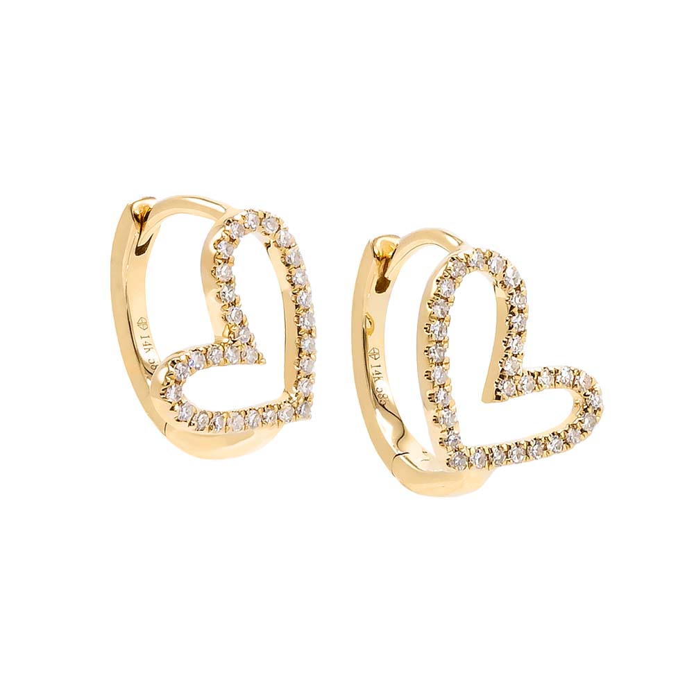 Diamond Pave Heart Cutout Huggie Earring 14K