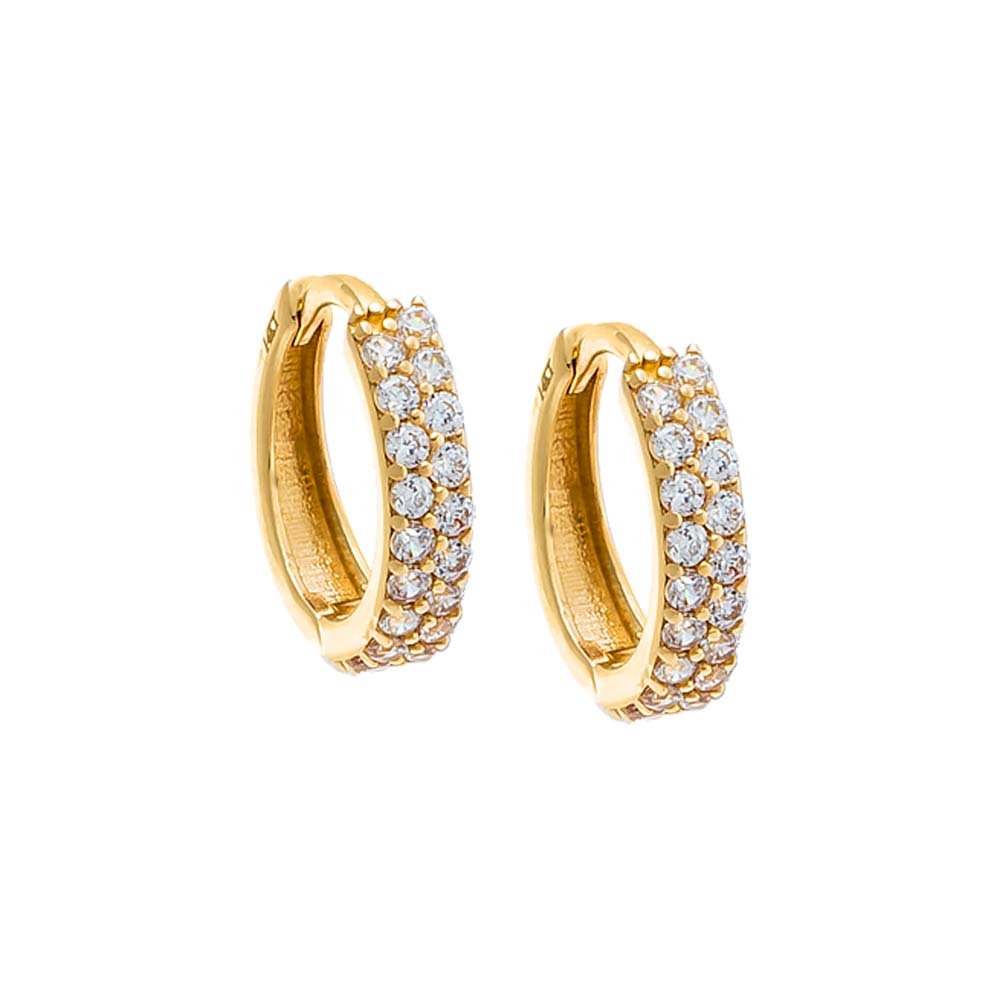 CZ Double Row Pave Huggie Earring 14K