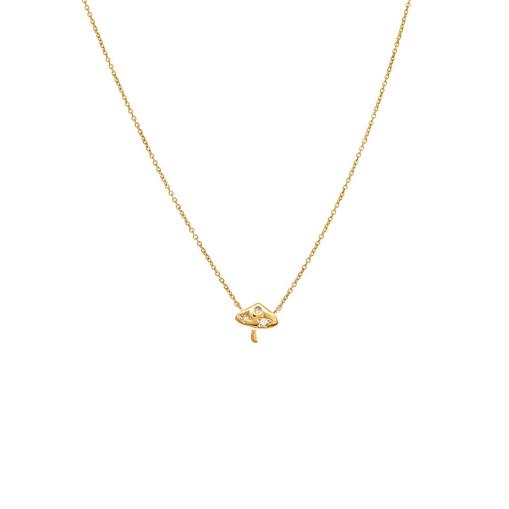 Scattered Diamond Mushroom Pendant Necklace 14K