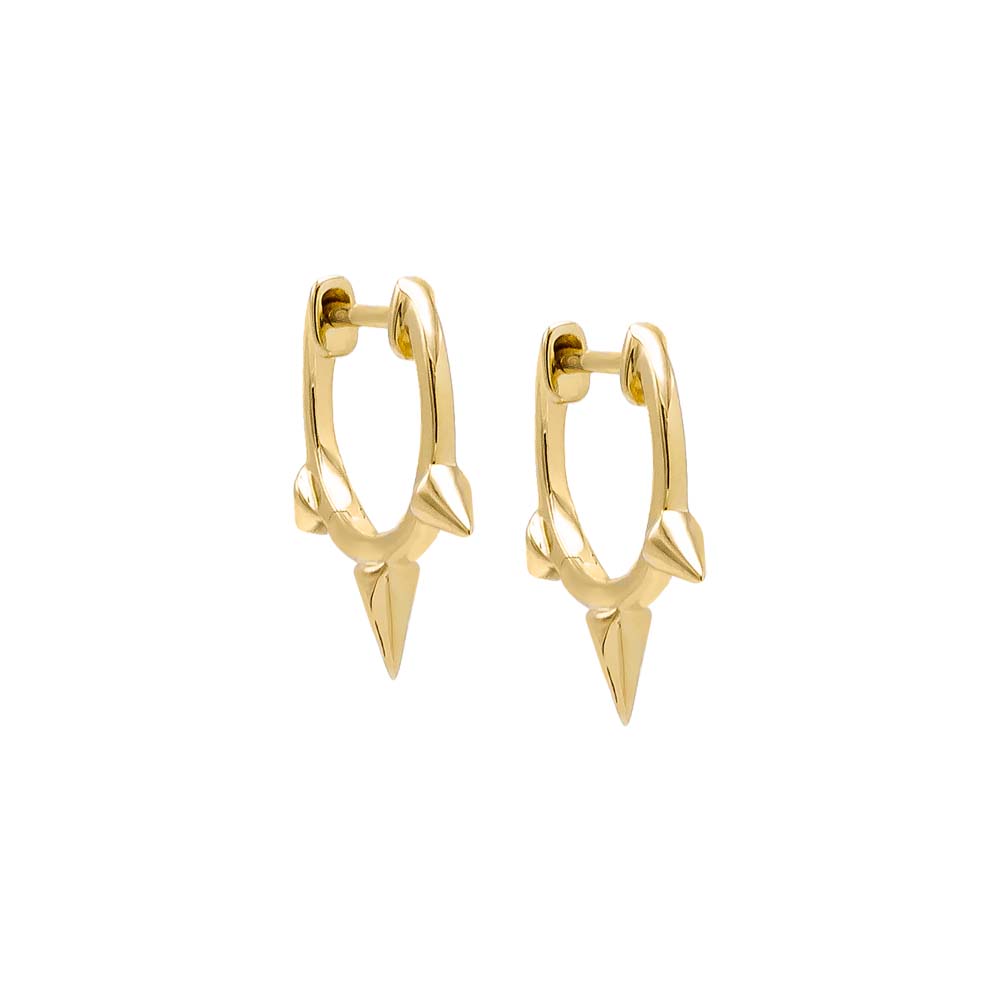 Solid Triple Spike Huggie Earring 14K