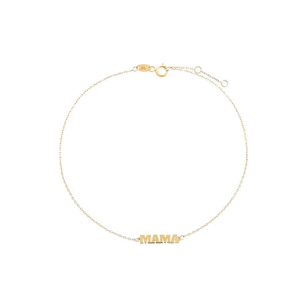 Solid Mama Nameplate Anklet 14K