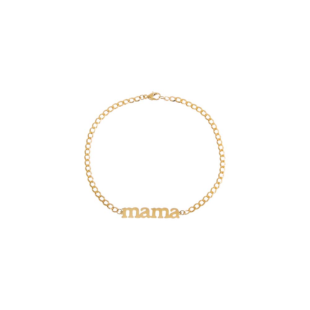 Solid Lowercase Mama Plate Cuban Chain Bracelet 14K