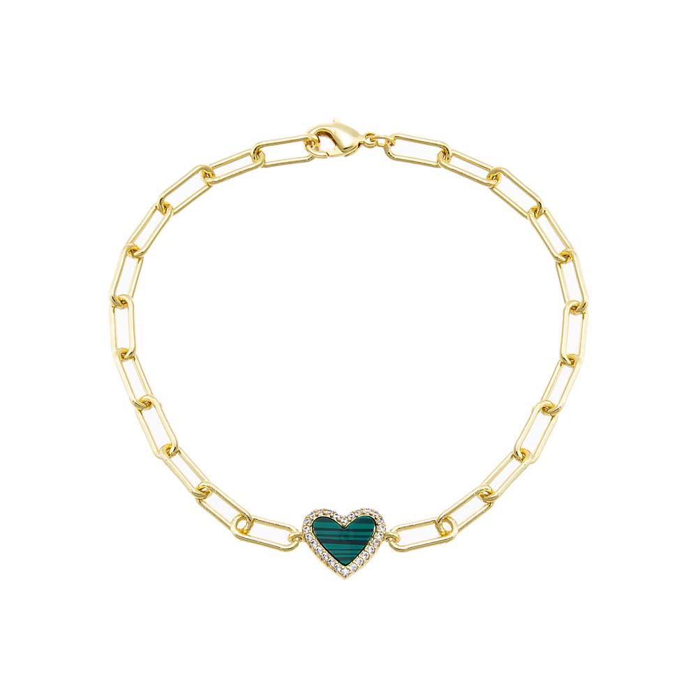 Pave Colored Stone Heart Paperclip Bracelet