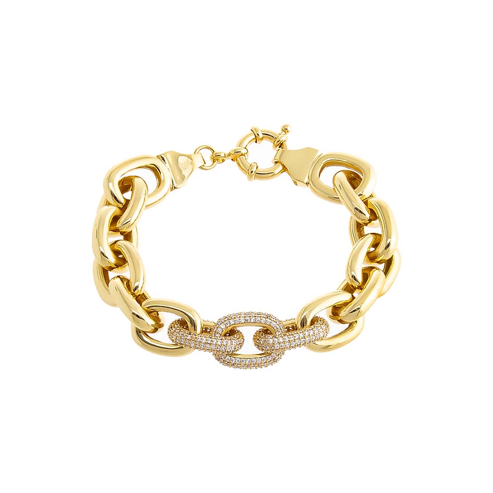 Solid/Pave Accented Oval Link Bracelet