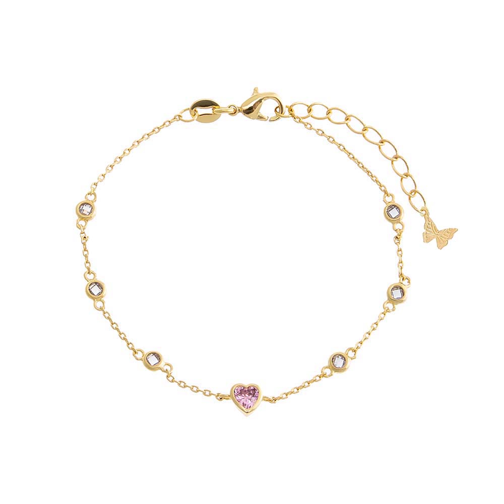 Colored CZ Bezel Heart Chain Bracelet