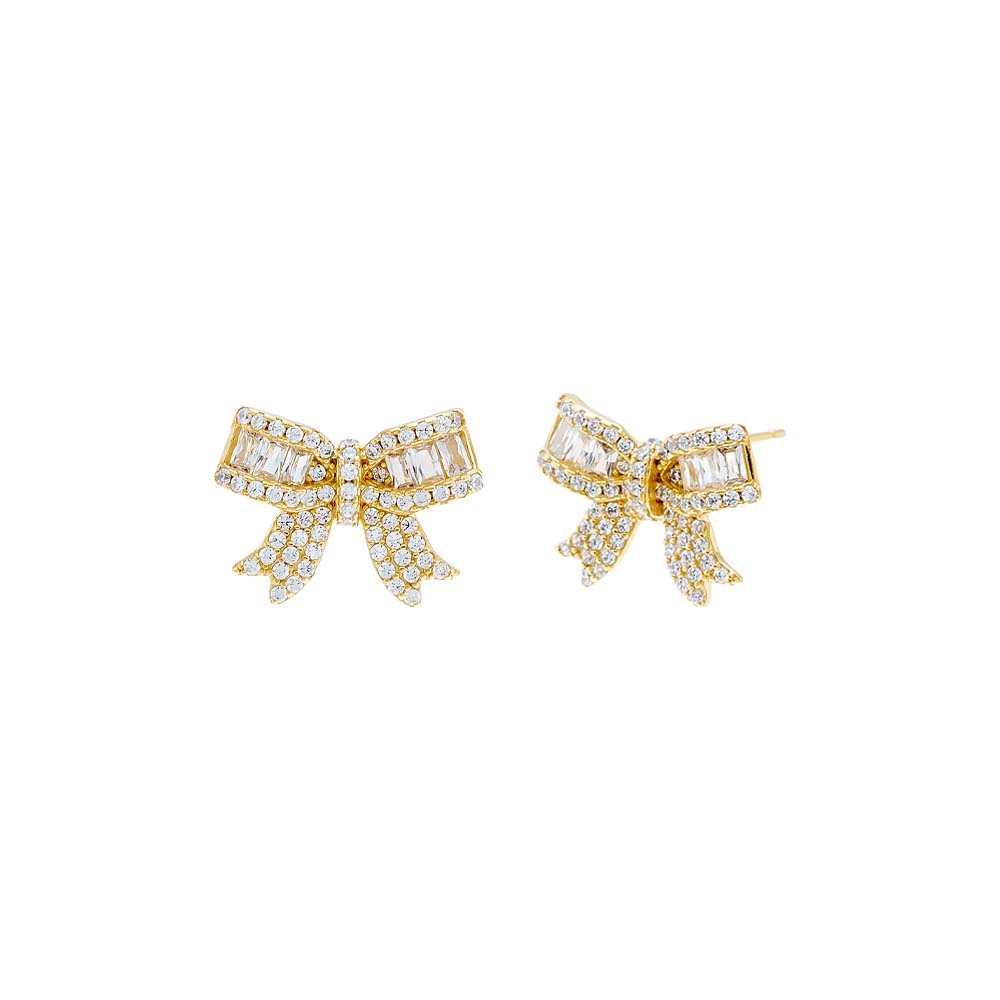 Pave X Baguette Mini Bow Tie Stud Earring