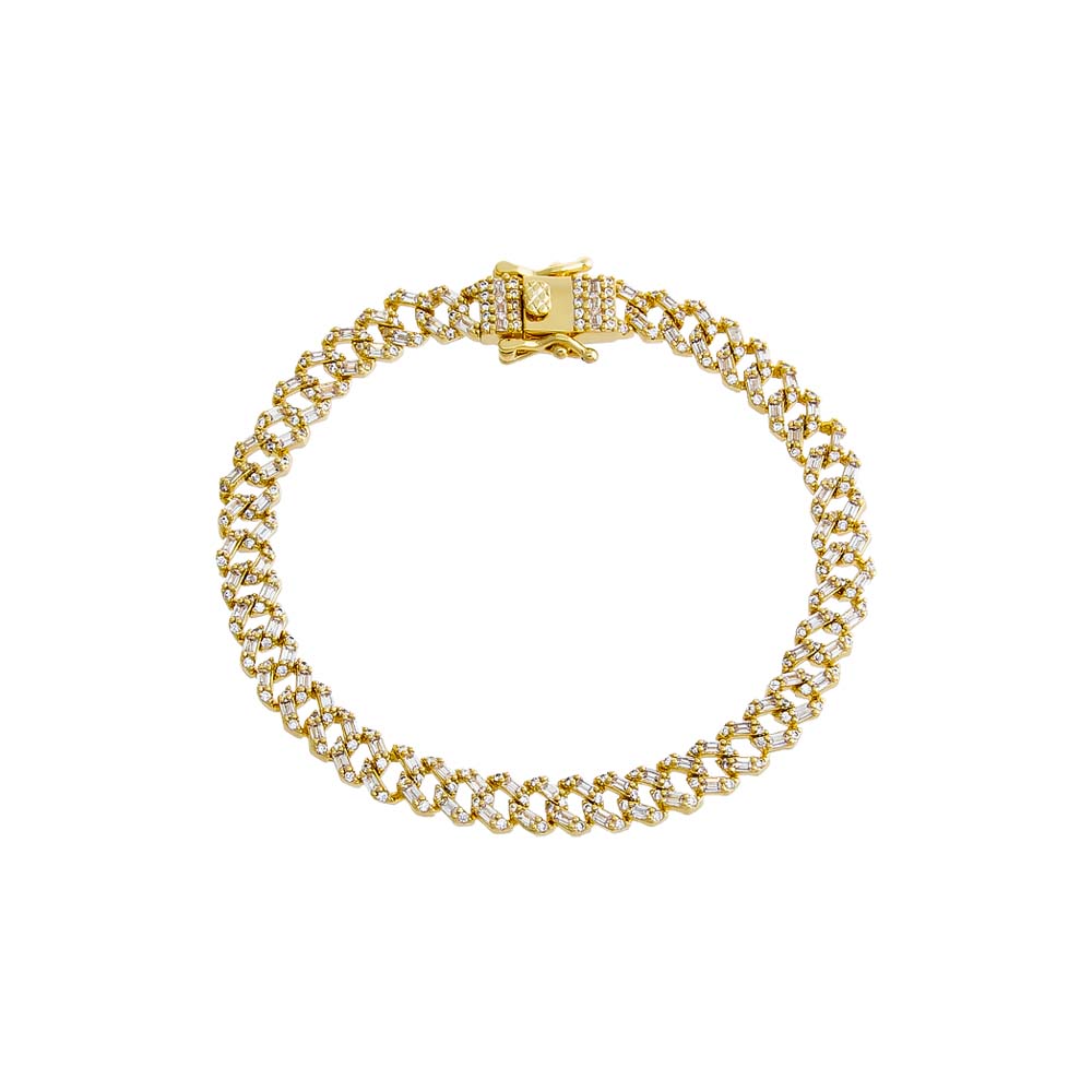 CZ Baguette X Pave Cuban Link Bracelet