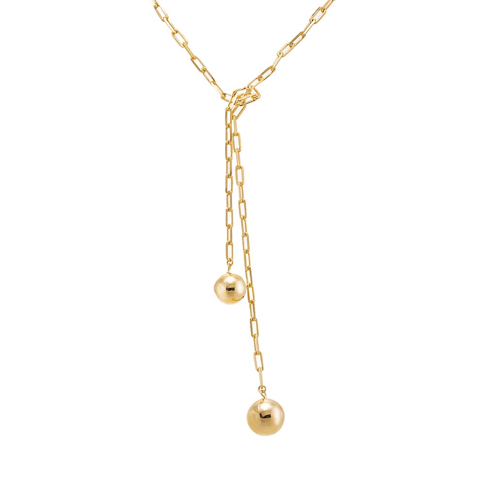 Double Ball Link Drop Lariat Necklace