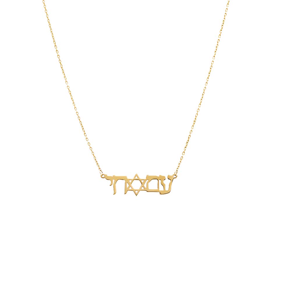 Am Israel Chai Solid Nameplate Necklace 14K