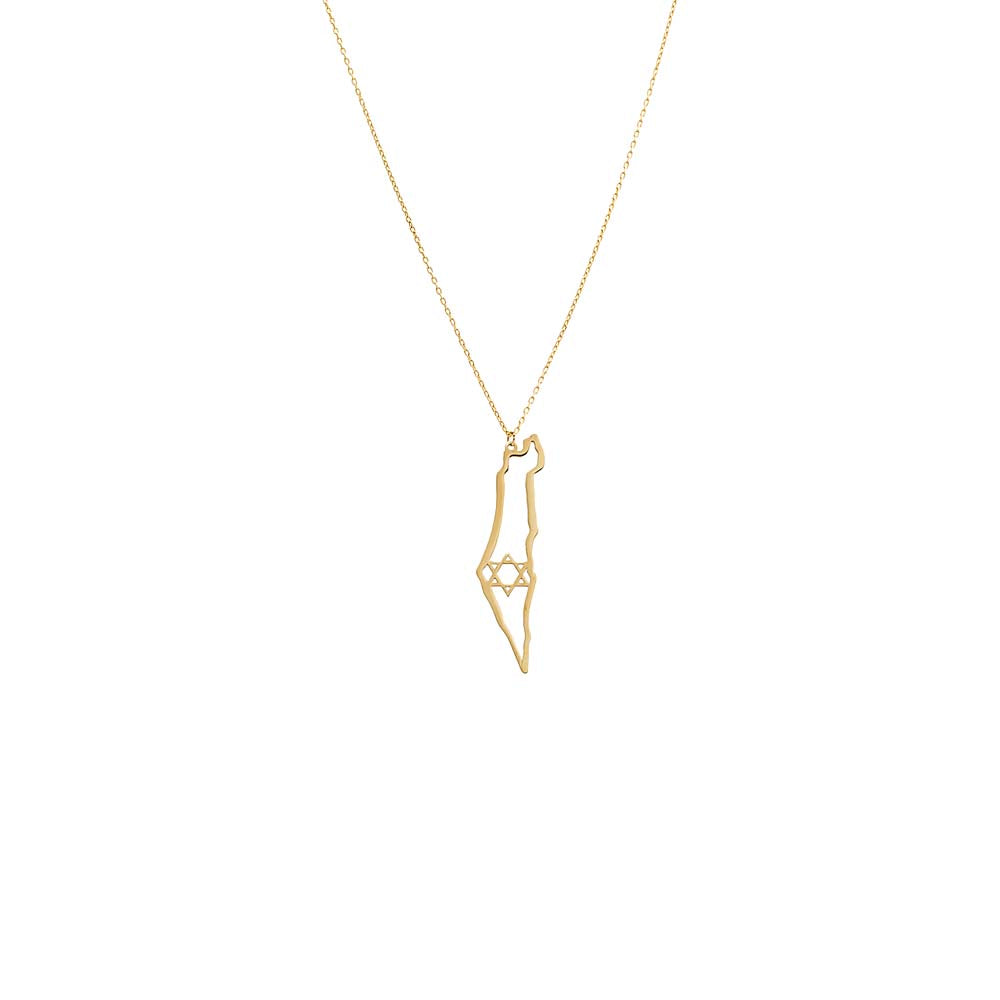 Cutout Star Of David Map Of Israel Necklace 14K