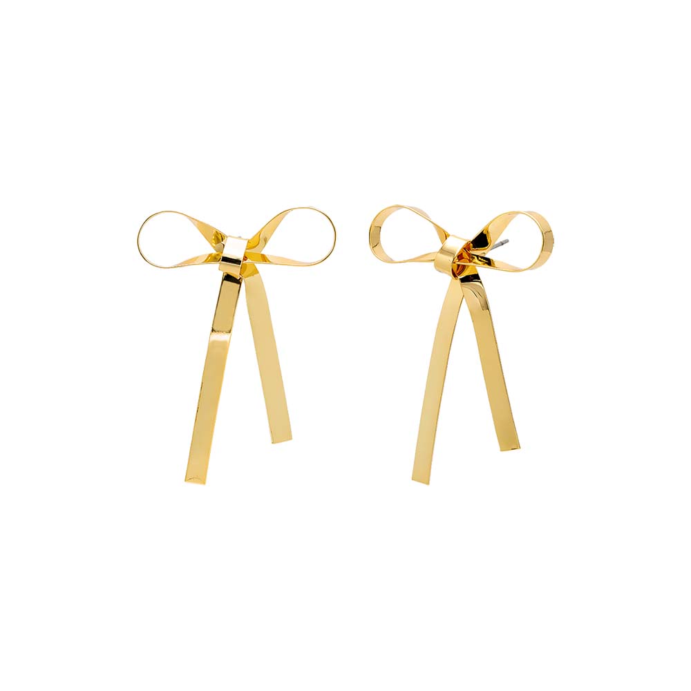 Solid Ribbon Drop Stud Earring