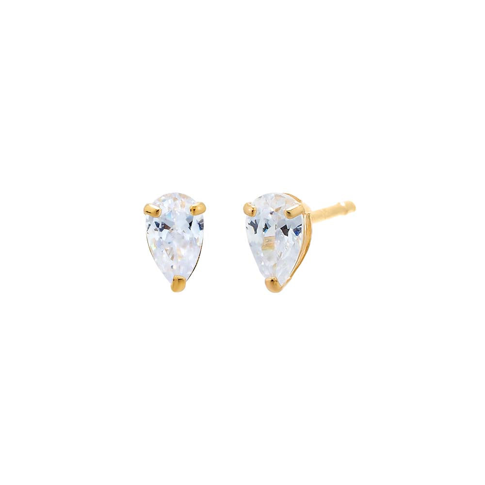 CZ Pear Shape Stud Earring 14K