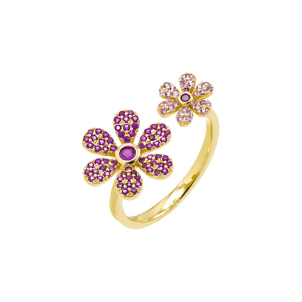 Pink CZ Double Flower Open Ring